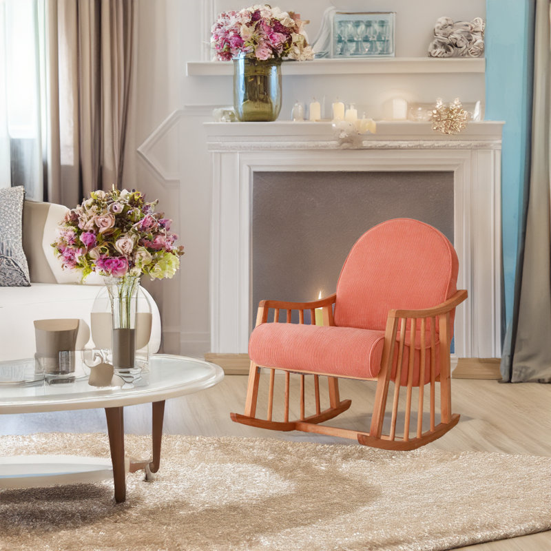 Beech Tree Frame Rocking Wing Chair, Coral