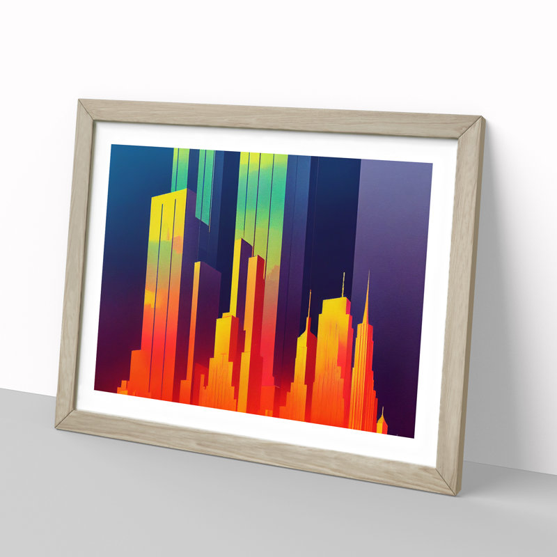 Spellbinding Skyscraper Skyline Abstract - Framed Print, Oak Framed, 25cm H x 34cm W x 2cm D