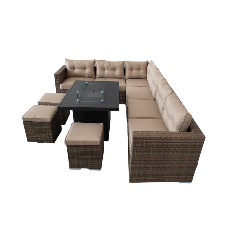 Mimmo Wicker 9 - Person Seating Group with Cushions, Beige