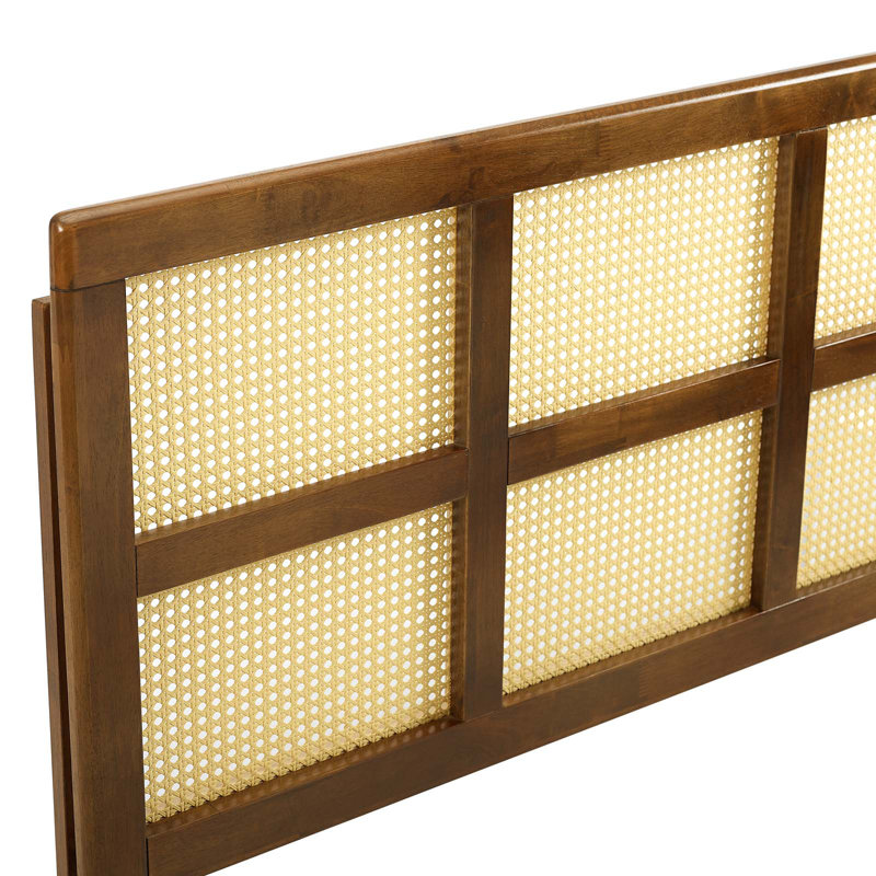 Luana Cane Full Headboard in Walnut Wood with Woven Rattan