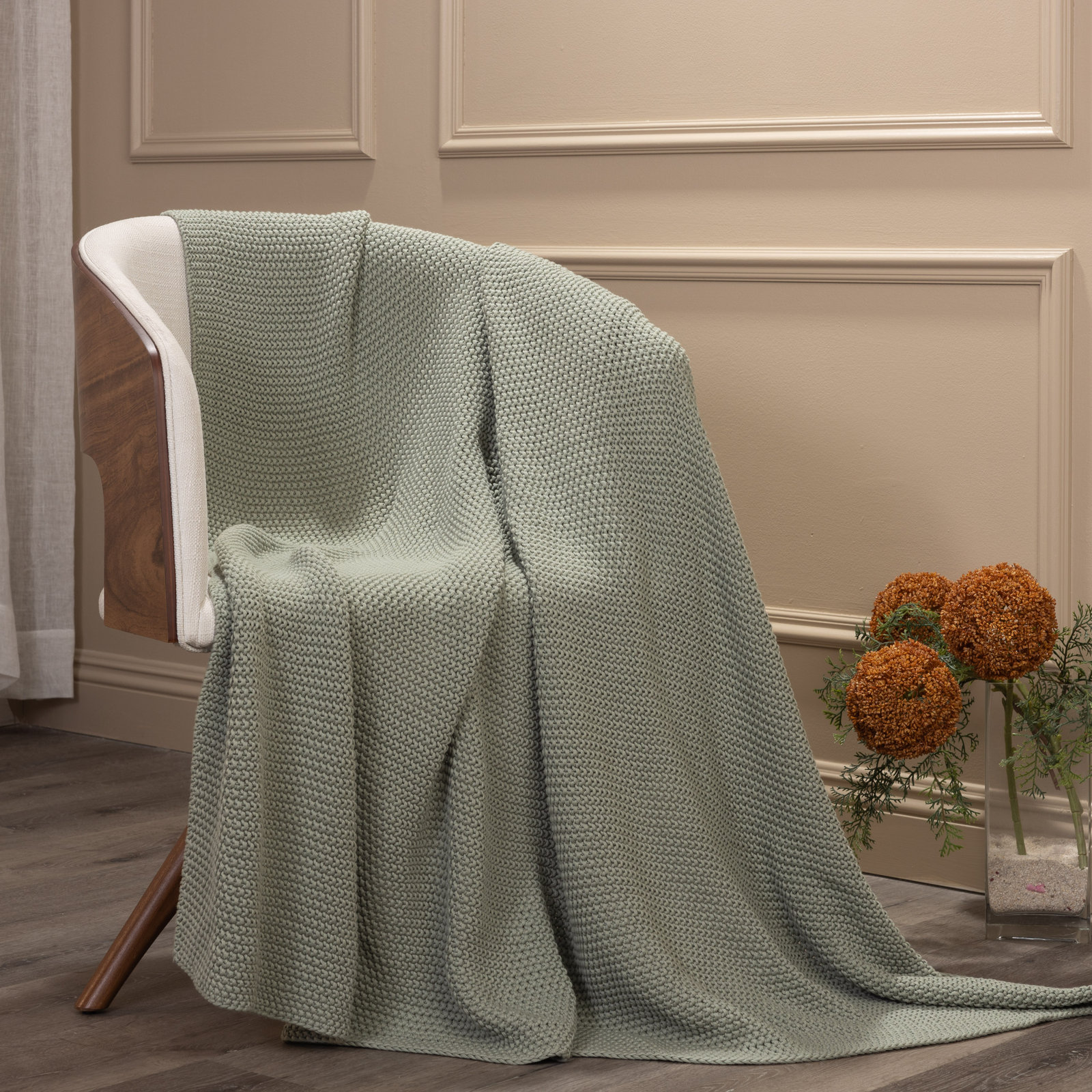 Cotton Knit Throw Blanket, Seaglass