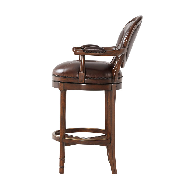 Classic Yet Casual Swivel Upholstered Stool with Solid Wood Frame, Bar Stool (30.75” Seat Height)