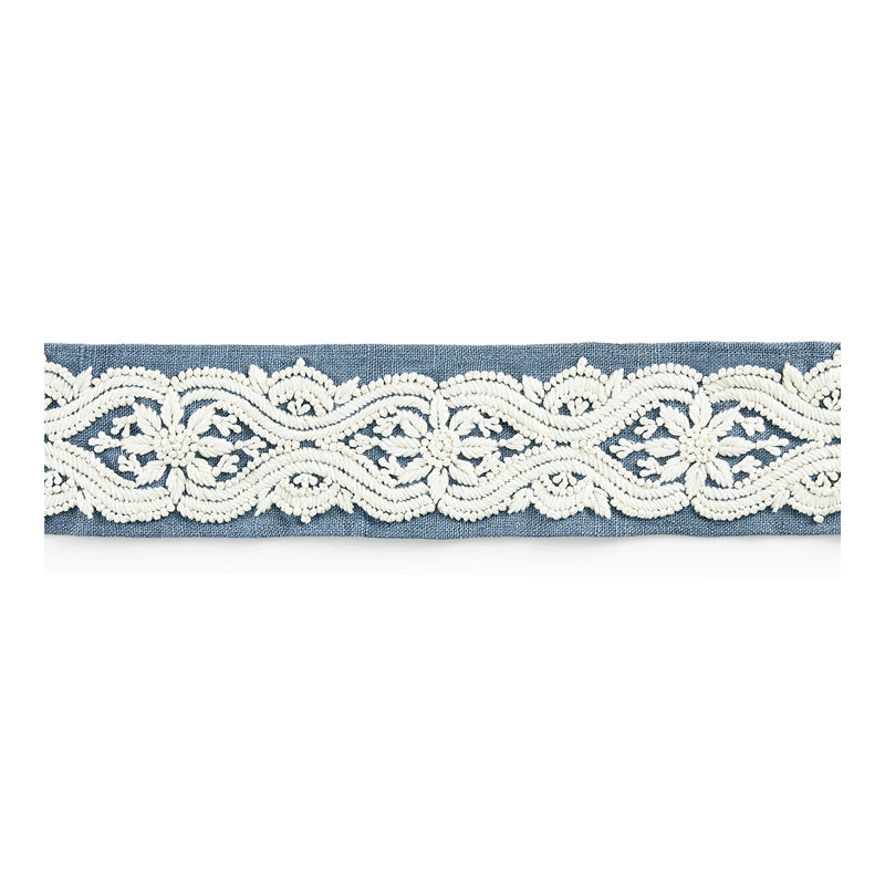 Tissu brodé Norden Linnea, Bleu Copenhague
