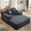 Luxueuse chaise longue en velours côtelé moelleux avec 3 coussins, canapé-lit convertible avec poche de rangement, conception sans cadre et mousse de compression pour les petits espaces, salon, appartement, gris foncé-189001402-189001028
