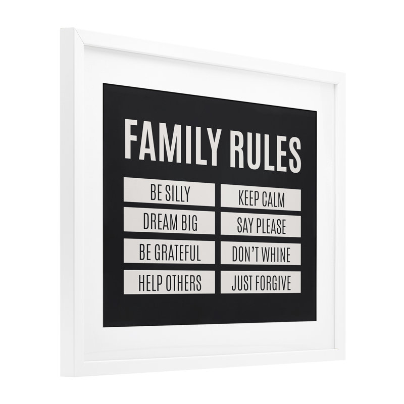 «Family Rules», impression encadrée noire simple sous verre, conception par SD Graphics Studio, H 13 po x l 16 po