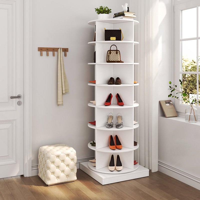 Blue 360 Rotating Shoe Cabinet 6 Layers, H 65,06 po x l 23,72 po x P 23,72 po, White
