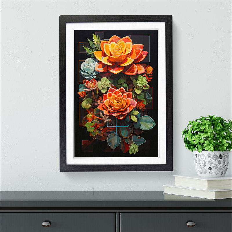 Succulent Constructivism Art - Framed Print, Black, 64cm H x 46cm W x 2cm D