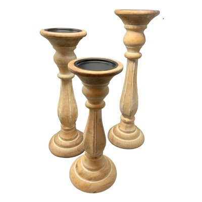 Set of 3 Savannah Candle Holders-Bleached Wood