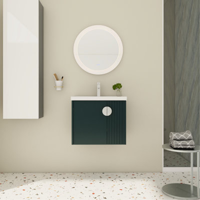 Modern 24" Bathroom Vanity With Sink, Wall Mounted For Narrow Spaces, Soft Close Door And Simple Metal Handles Small Baths, Elegant