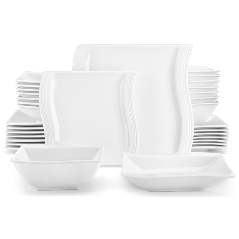 Flora Series, 32-piece Ivory White Porcelain China Dinnerware Set, Service For 8 