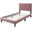 Structure de lit simple tapissier en lin rose avec tête de lit réglable capitonnée, pieds de support centraux, système de support à lattes en bois robuste, aucun sommier requis, mobilier de chambre à coucher moderne-133587224-133587227