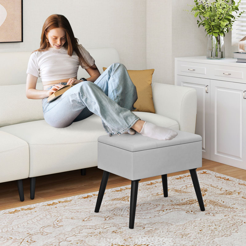 Cadwall 52cm Wide Rectangle Solid Colour Standard Ottoman with Storage, Grey