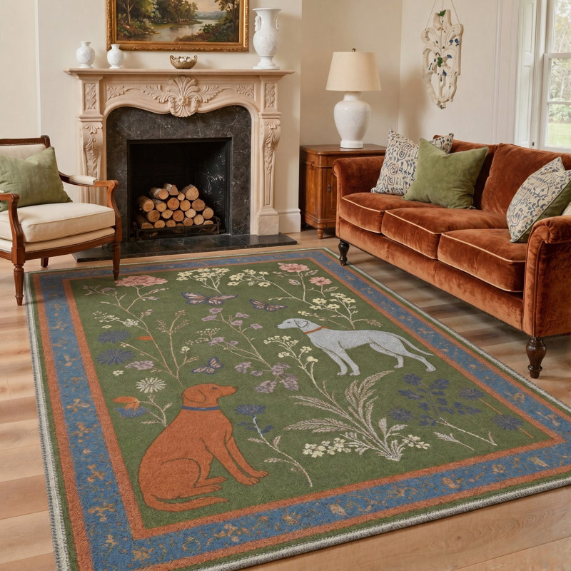 Tapis vert / bleu lavable à la machine avec envers antidérapant, Rectangle 6' x 9'