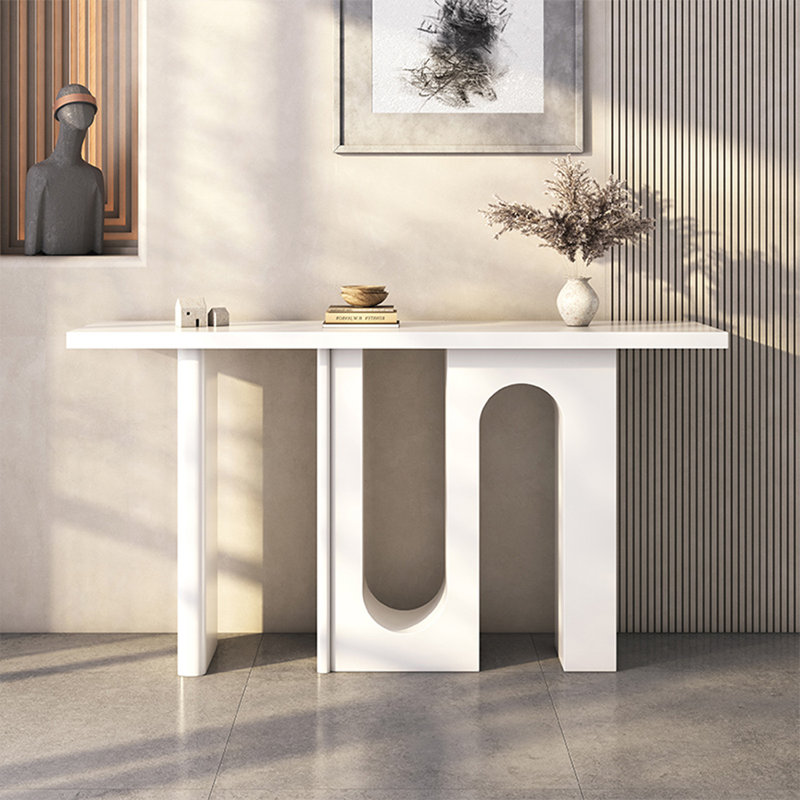 White Solid Wood Rectangular Shape Console Table, White, 33.46" H x 62.99" W x 11.81" D