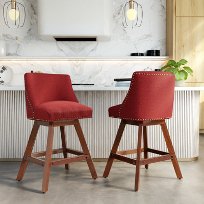 Upholstered Counter Height Swivel Bar Stools Thick Padded (Set of 2)