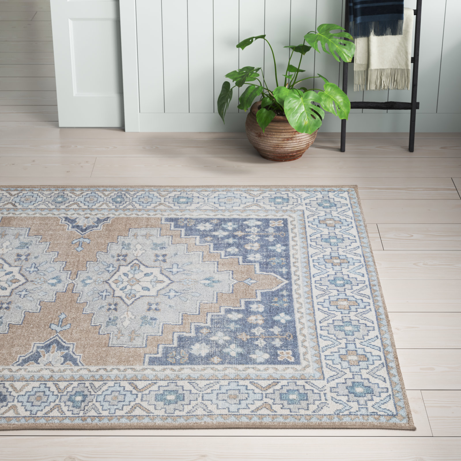 Distillery Handmade Beige/Blue Rug, Rectangle 7'6" x 9'6"