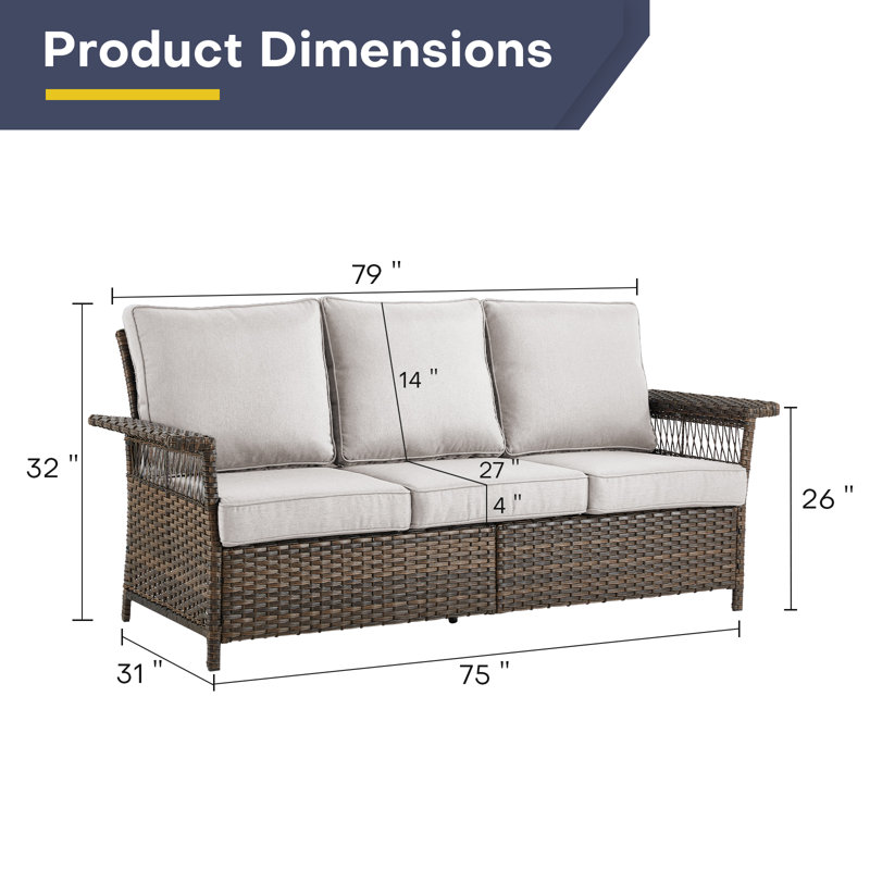 Canapé d'extérieur avec coussins avec coussins Anferney, Beige, Brun