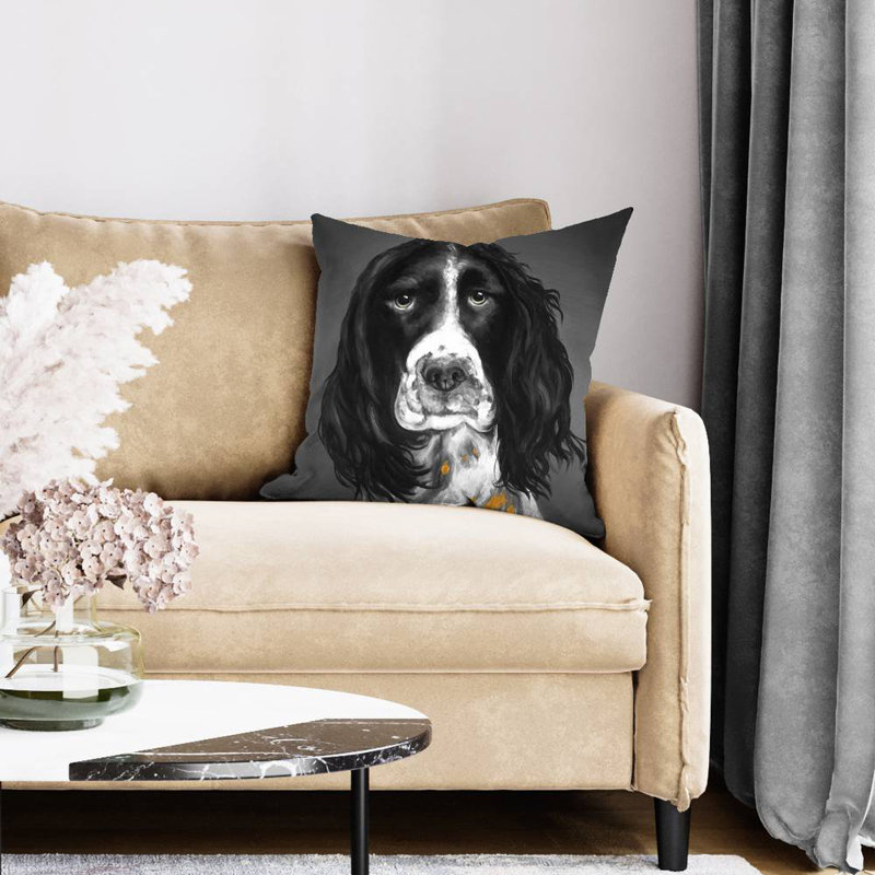 Beautiful english springer spaniel - 16"x16" Throw pillow - Poly twill - Print on demand, Black, 16"H x 16"W, Polyester