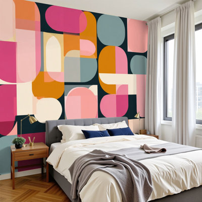 Papier peint auto-adhésif à motif abstrait Mid-Century H 100 po x l 144 po, papier peint amovible en PVC pour décoration de chambre à coucher