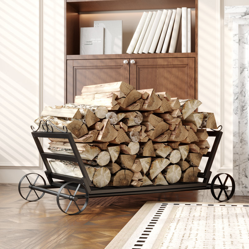Metal Log Rack With Wheels