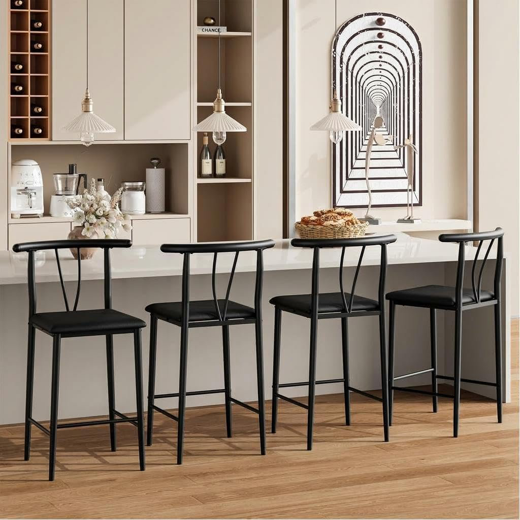 Set of 4 25" Bar Stools with Backrest & Thick Cushion for Kitchen Island