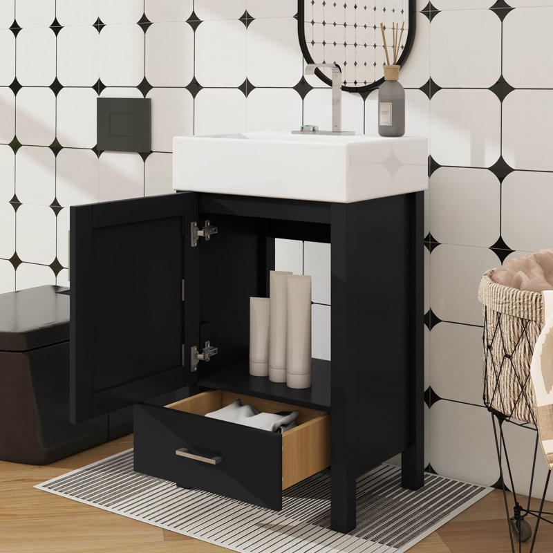 Meuble-lavabo simple 20,28 po avec lavabo en céramique, Noir