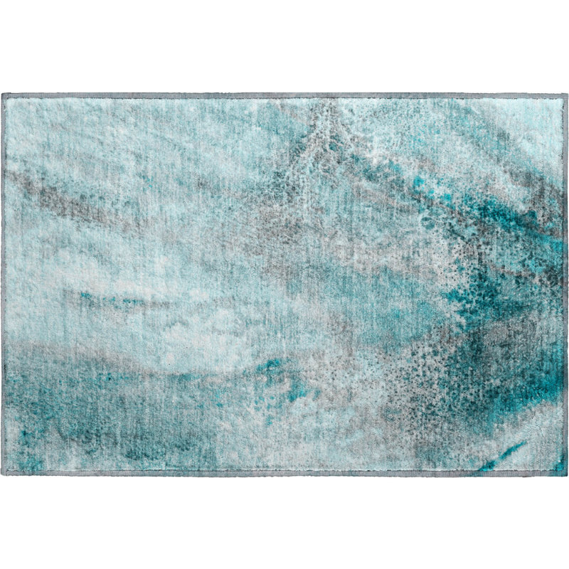 Tapis bleu sarcelle lavable à la machine Premium Cerrito AMF505, Rectangle 1 pi 8 po x 2 pi 6 po