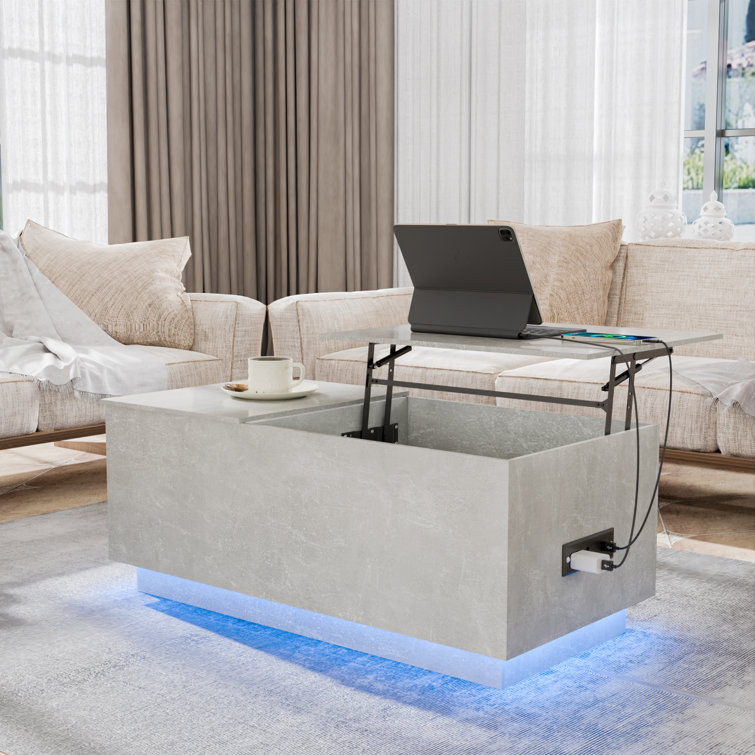 Anushree Lift Top Coffee Table with Charging Station, RGB LED Lights and Hidden Storage