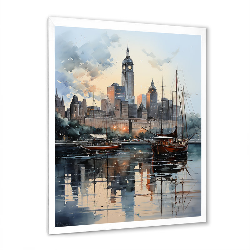 Impression sur toile Laquita New York Harbor Twilight, H 40 po x l 30 po x P 1,5 po, Cadre photo blanc