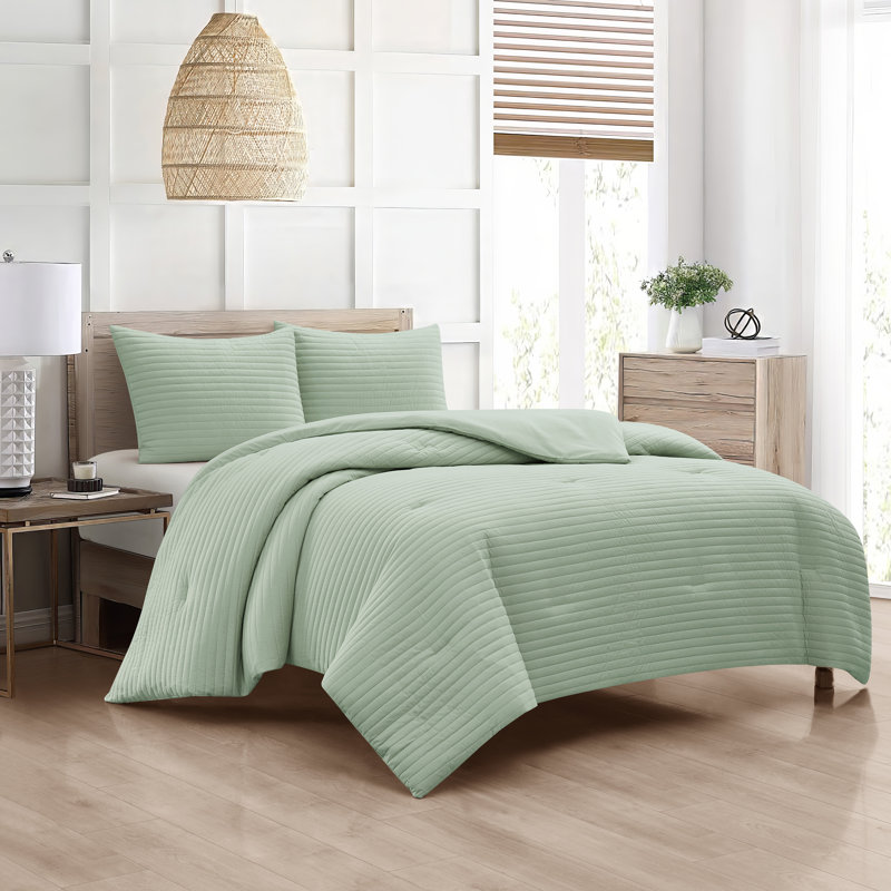 Ensemble d'édredon en polyester Felicia, Édredon pour grand lit + 2 taies décoratives pou, Sauge