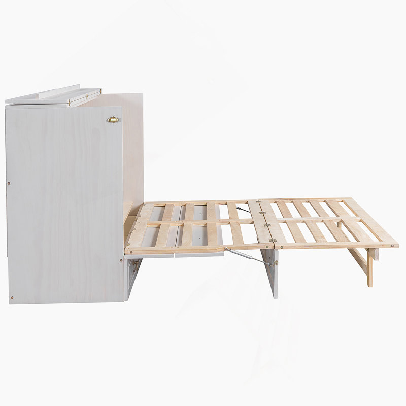 Grand lit escamotable avec grands tiroirs, blanc
