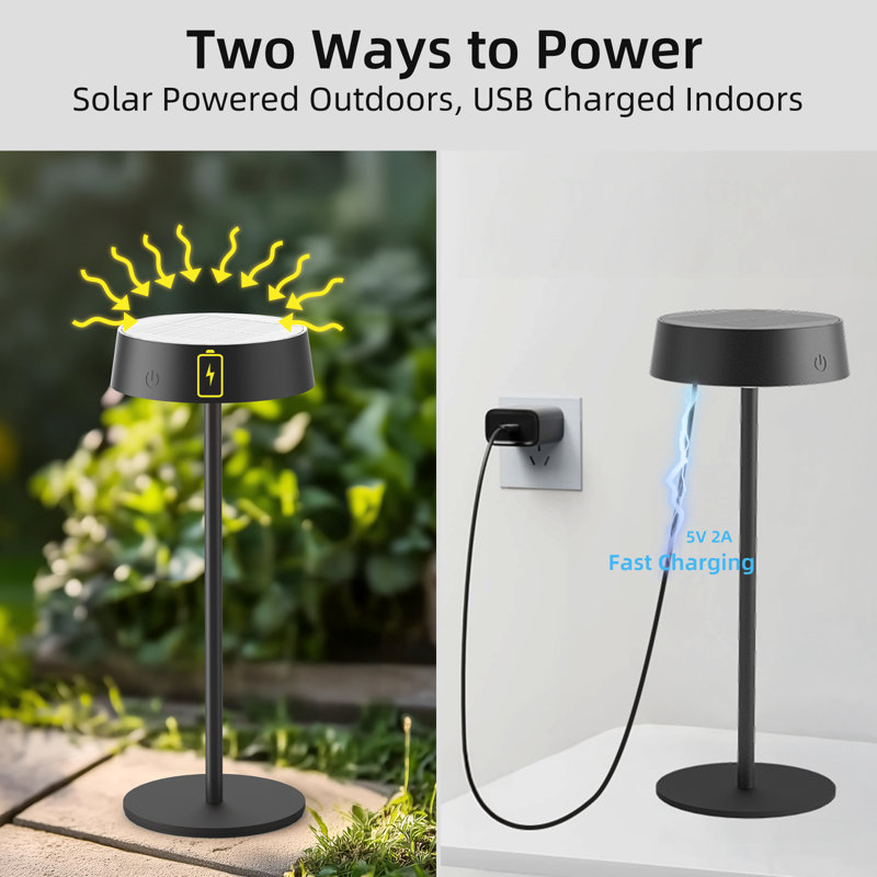 Cordless LED Table Lamp, USB Rechargeable + Solar Powered Outdoor Lamps, Dimmable, 3 Colors, 4000mAh Battery, White