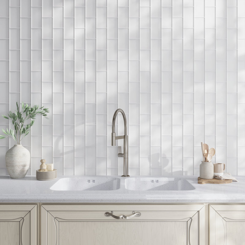 6'' x 3'' Glass Subway Wall Tile, White