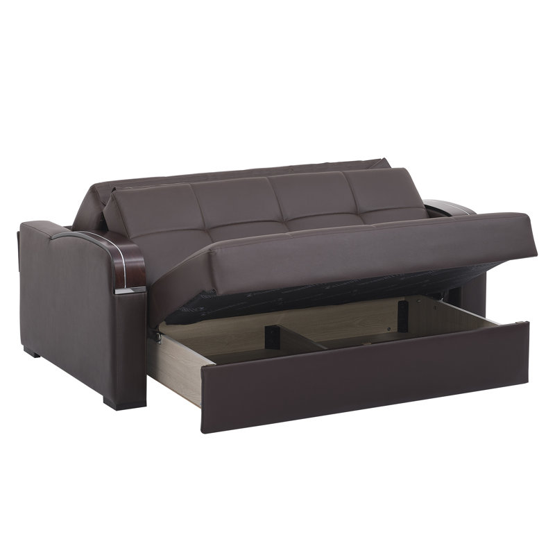 Northerly 67 in. Vegan Leather 2-Seater 3-in-1 Sleeper Loveseat Sofa Bed with Storage, Brown Faux Leather, Dark Brown