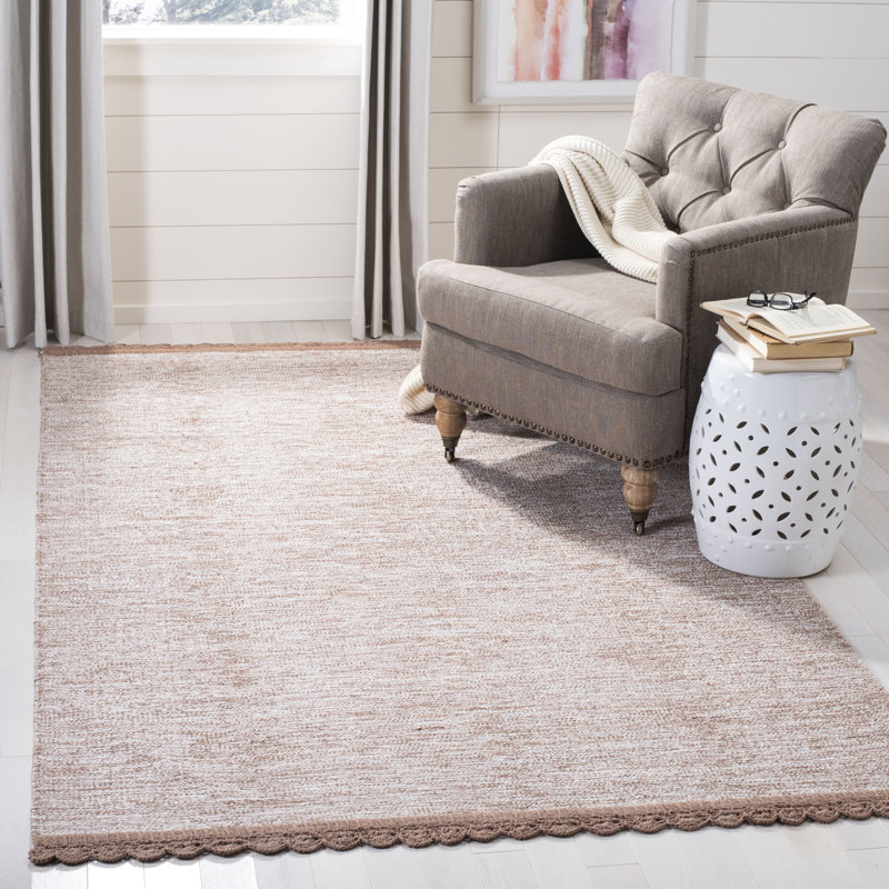 Tapis brun en coton tissé à la main Mohnton, Rectangle 8 pi x 10 pi