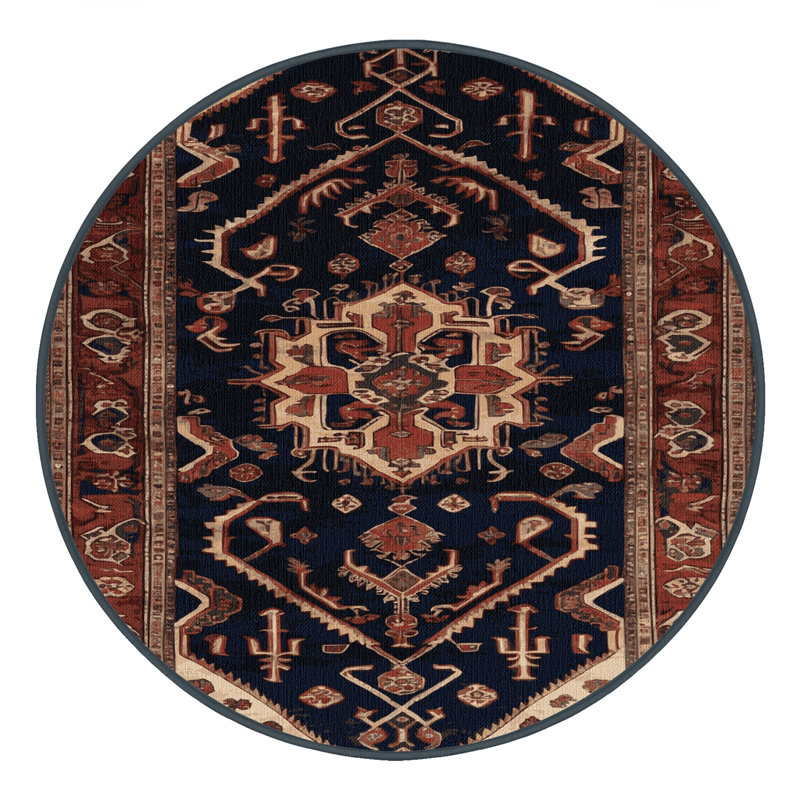 Machine Washable Persian Brown Area Rug, Round 7'