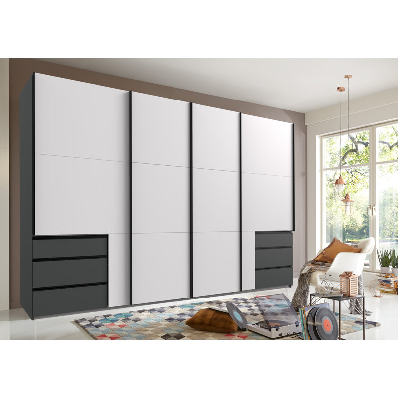 Guardino 4 Door Wardrobe, 216cm H x 350cm W x 65cm D, White/Graphite