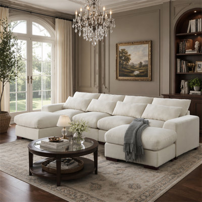 Tatman Linen Blend Sectional With 2 Ottomans