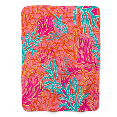Coral Essence - 1 Piece Premium Sherpa Blanket Machine Printed Throw Blanket