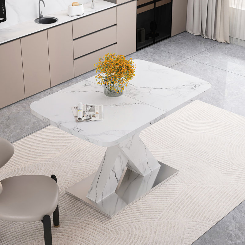 Table de salle à manger extensible Modern, Blanc, H 30,78 po x L 63,96 po x l 31,49 po