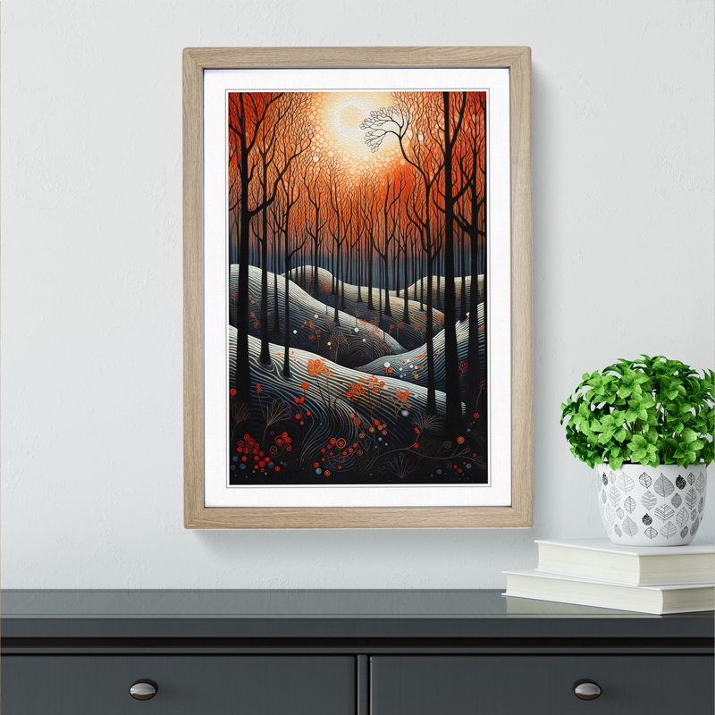 Winter Forest Modern - Single Picture Frame Print on Wood, 64cm H x 46cm W x 2cm D, Oak