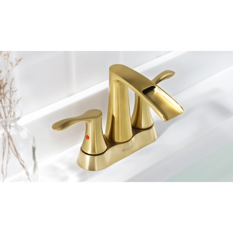 Robinet de lavabo pour salle de bain à 2 poignées avec bonde escamotable Centreset, Or brossé
