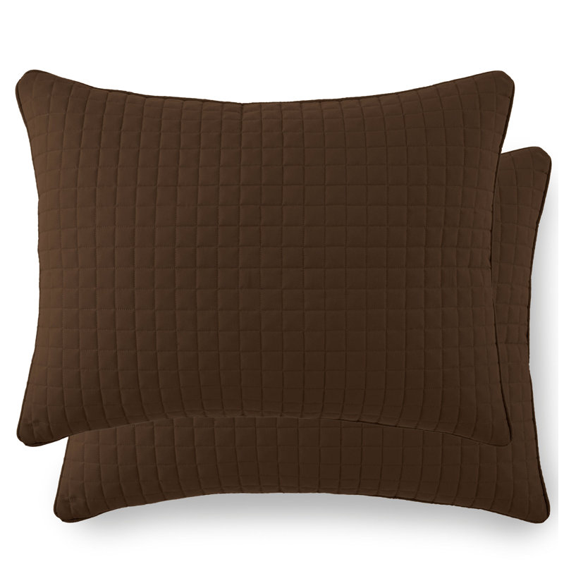 Southshore Fine Linens Vilano Quilted Sham Covers, Double-Brushed Microfiber Square-Stitched Pillow Shams with Piped Edges, Set of 2, 20" x 26" , Brown