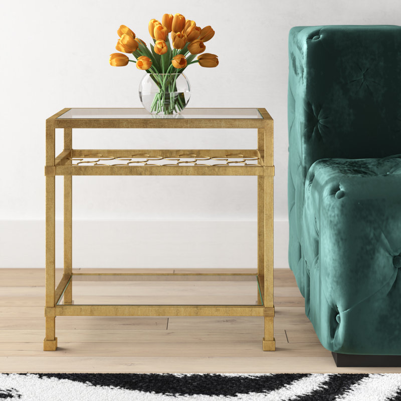 Genevieve Glass Top End Table, Iron