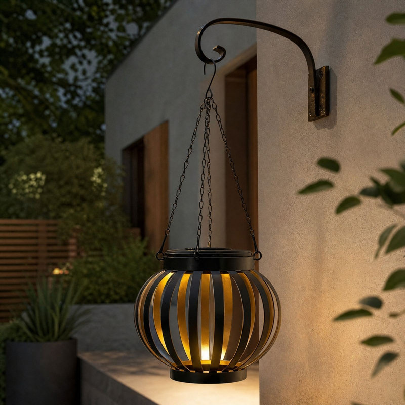 Boule de Noël en plastique à énergie solaire, décoration suspendue en fer rayé d'extérieur, A
