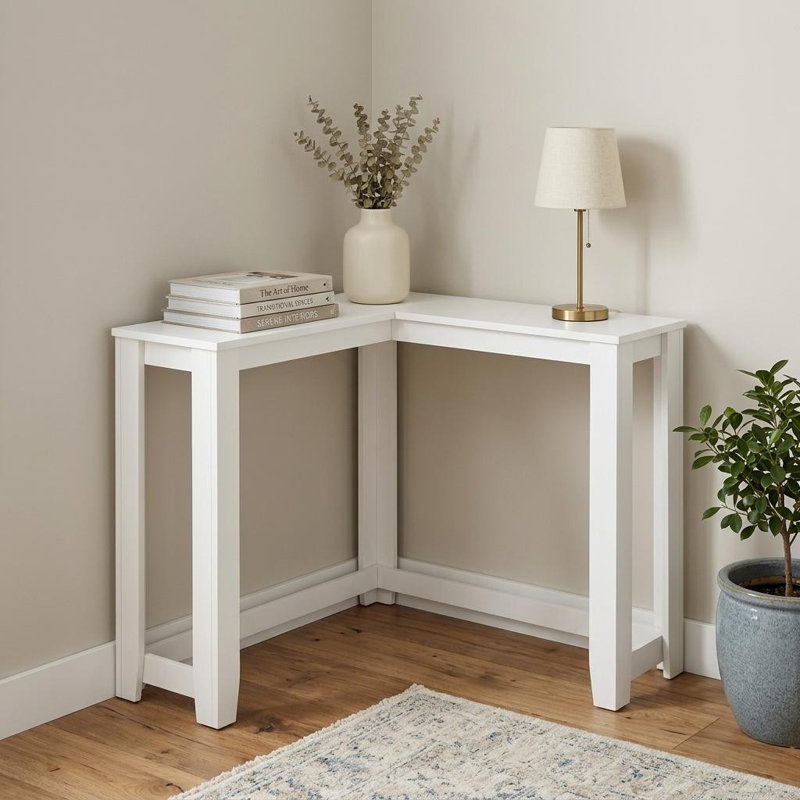 Table console d'angle en bois blanc de 91 cm (36 po), Blanc, Blanc, Blanc