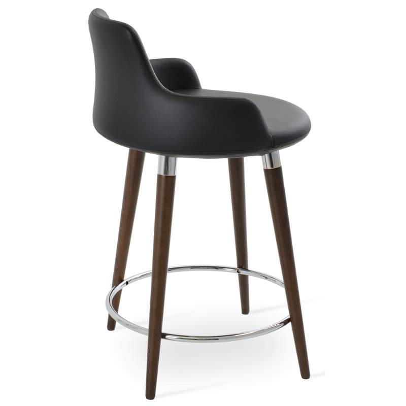 Dervish 29.5" Bar Stool, American Walnut, Leatherette-Black