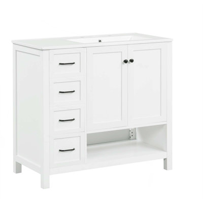 Bathroom Vanity With Sink Top, Bathroom Vanity Cabinet With Two Doors And Two Drawers, Solid Wood, Open Shelf, MDF Boards, One Package