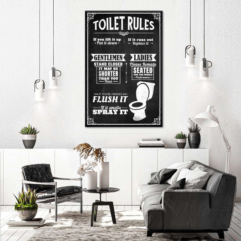 " His And Hers Bathroom Rules " by NoirFontistry, 12" H x 8" W x 1" D