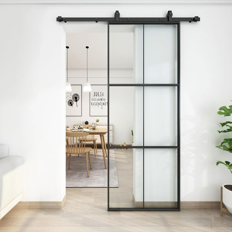 Porte de grange coulissante en verre sans trousse de quincaillerie d'installation, verre trempé, 42 po x 84 po, Clair